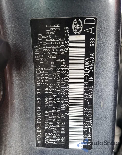 2010 Toyota Corolla Base из США, поврежденный, VIN 2T1BU4EE3AC302737